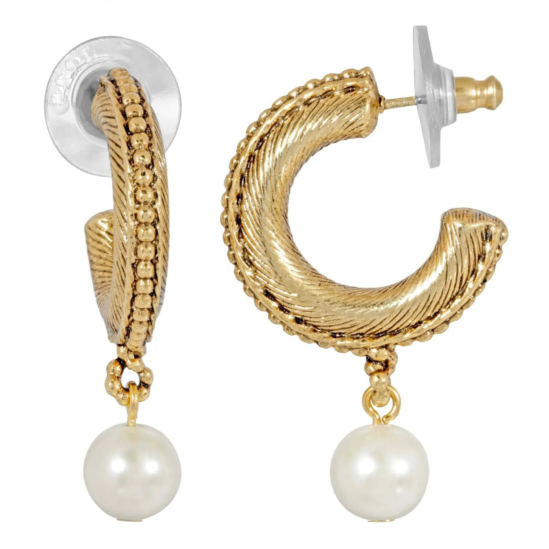 1928 Jewelry Hoop Earrings Faux Pearl Drop 1928 Jewelry