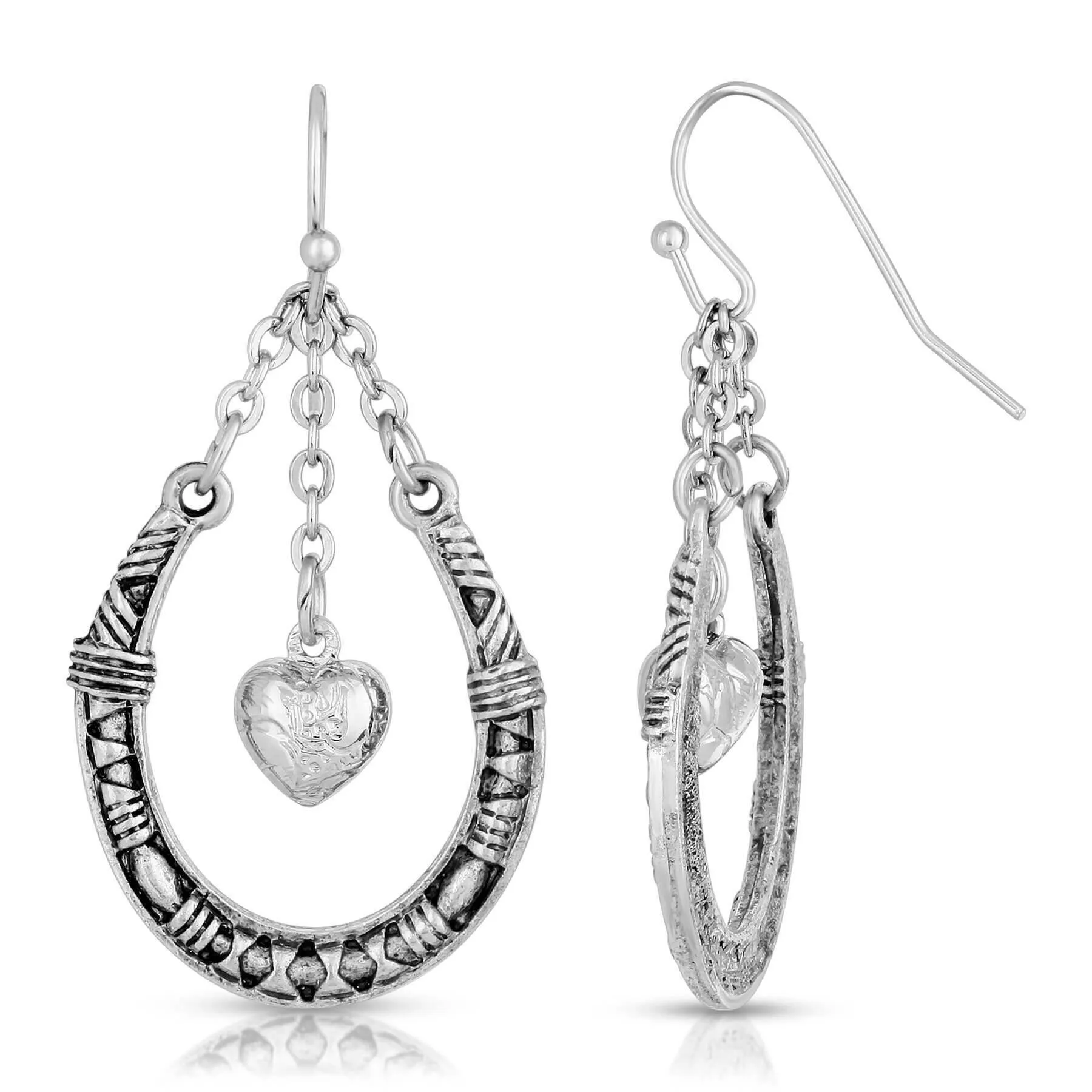 1928 Jewelry Horseshoe & Heart Chained Dangling Earrings 1928 Jewelry