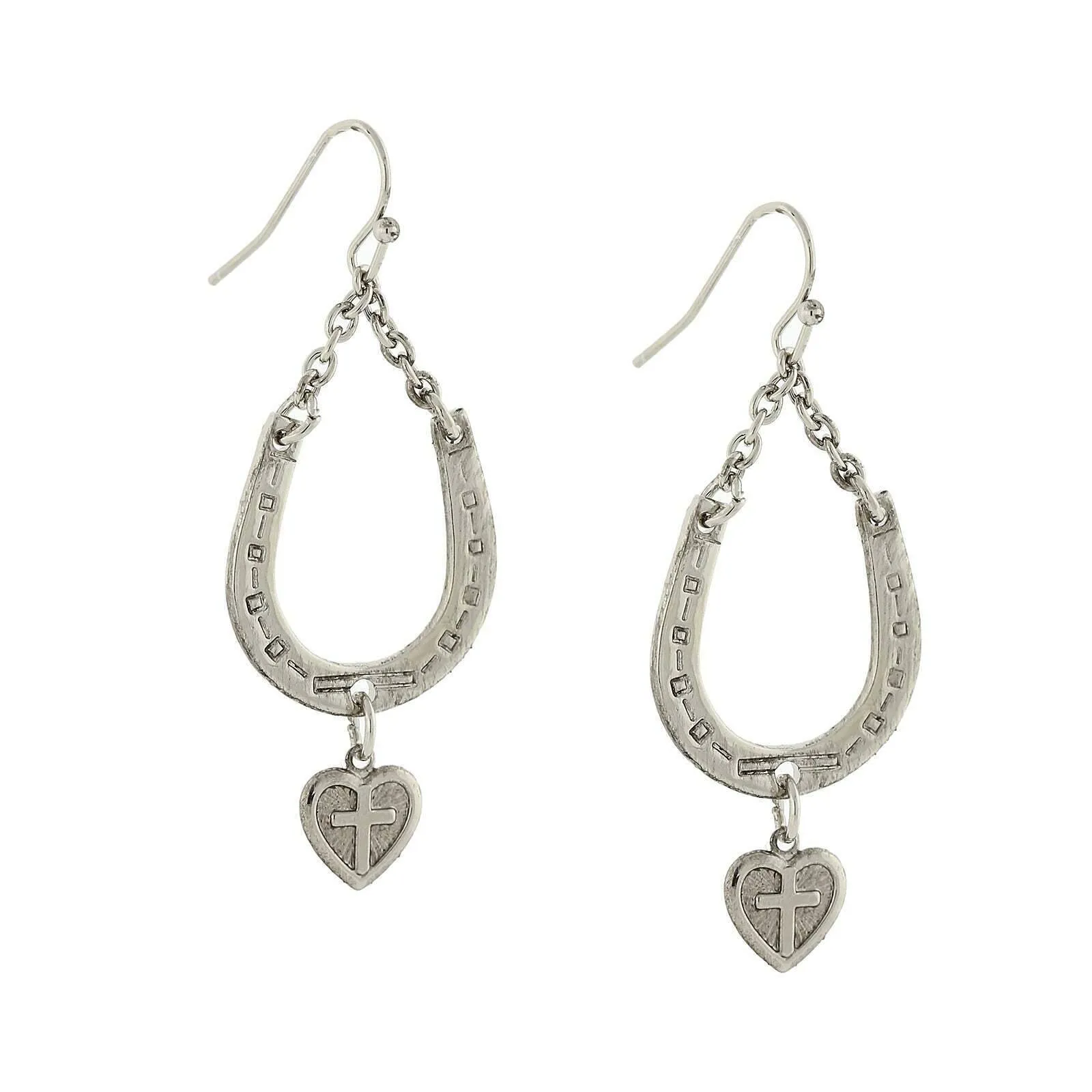 1928 Jewelry Horseshoe And Heart With Cross Drop Earrings 1928 Jewelry