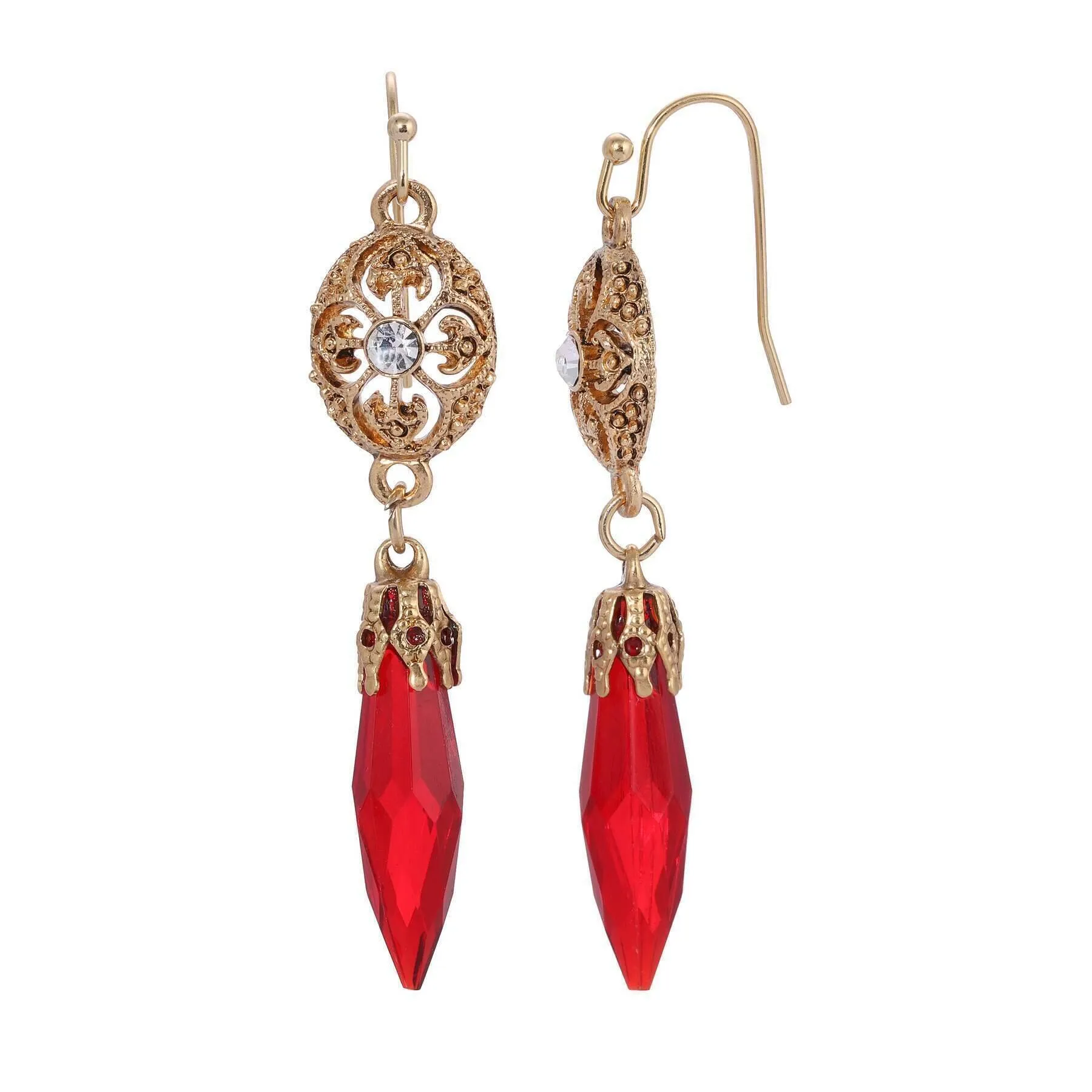 1928 Jewelry Icicle Drop Oval Filigree Crystal Accent Drop Earrings 1928 Jewelry