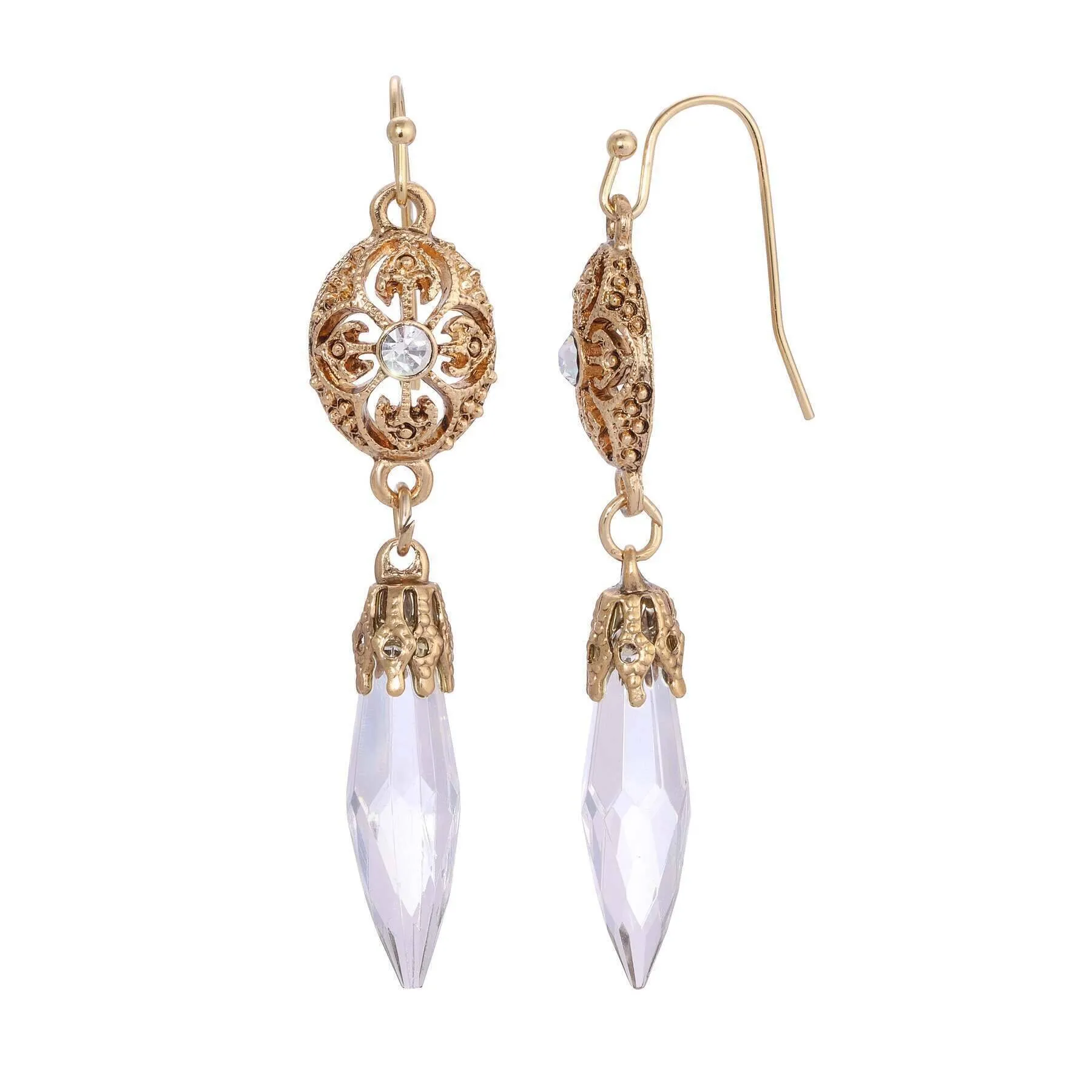 1928 Jewelry Icicle Drop Oval Filigree Crystal Accent Drop Earrings 1928 Jewelry