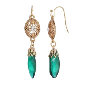1928 Jewelry Icicle Drop Oval Filigree Crystal Accent Drop Earrings 1928 Jewelry