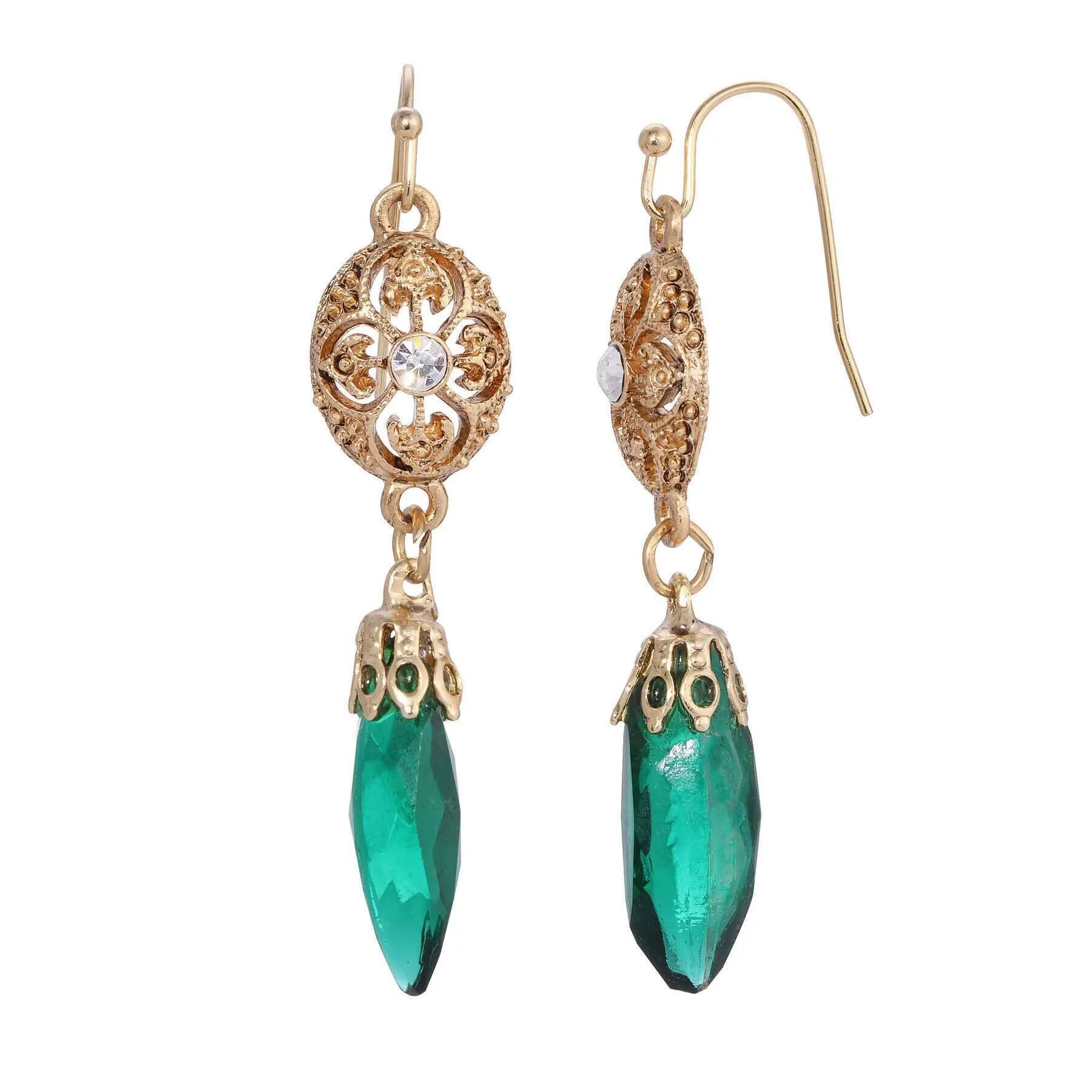 1928 Jewelry Icicle Drop Oval Filigree Crystal Accent Drop Earrings 1928 Jewelry