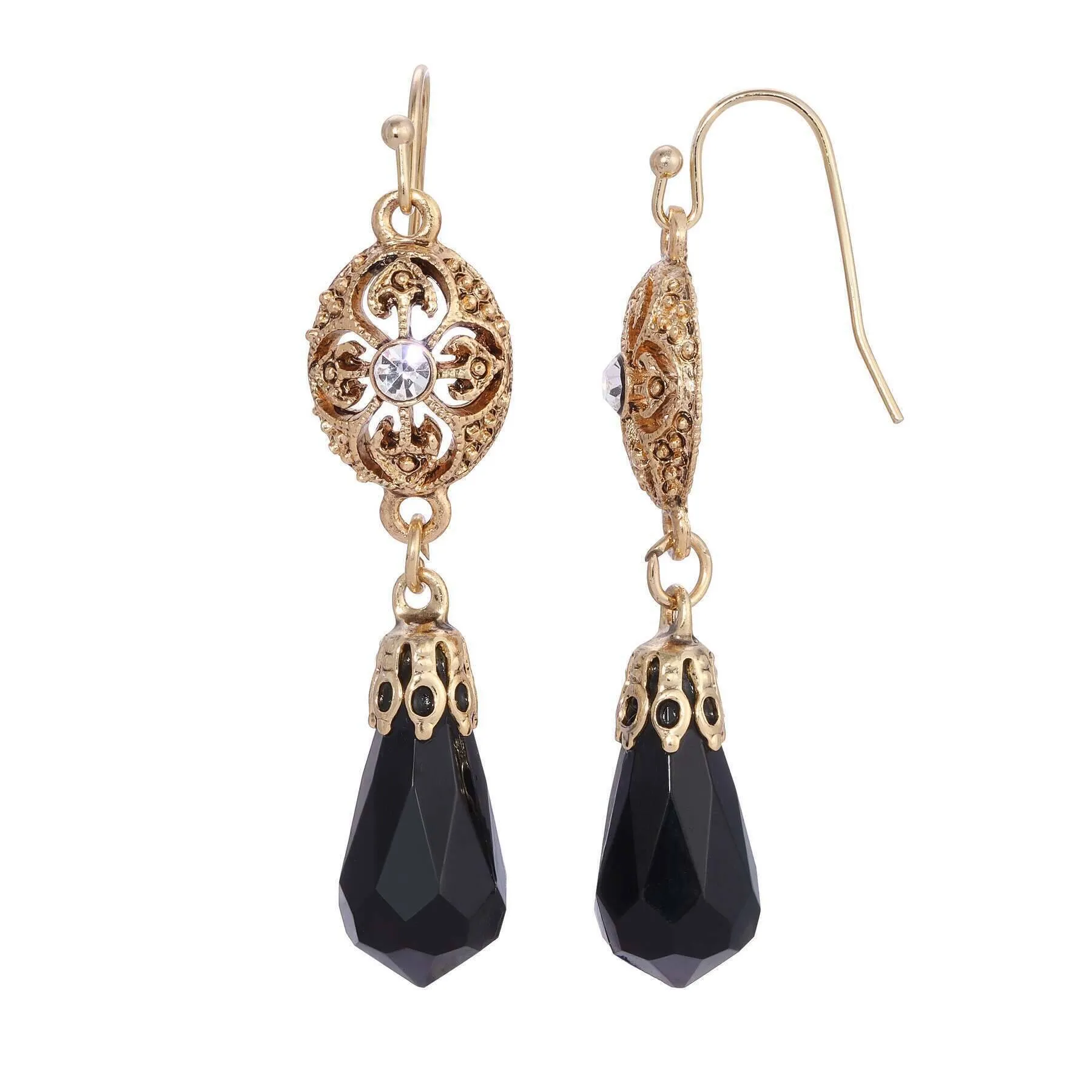 1928 Jewelry Icicle Drop Oval Filigree Crystal Accent Drop Earrings 1928 Jewelry