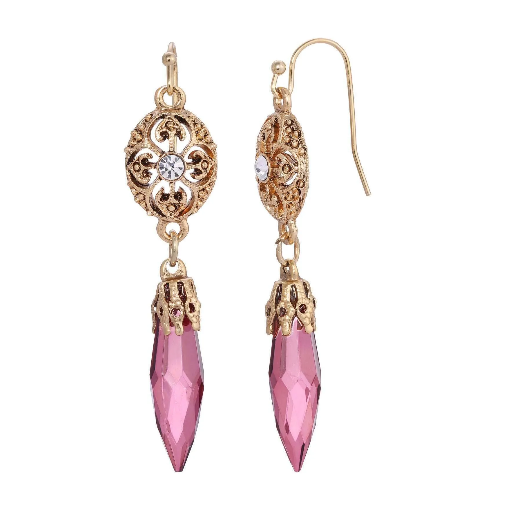 1928 Jewelry Icicle Drop Oval Filigree Crystal Accent Drop Earrings 1928 Jewelry