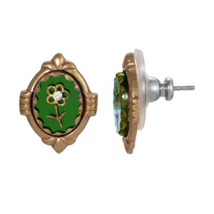 1928 Jewelry Intaglio Emerald Green Flower & Crystal Post Stud Earrings 1928 Jewelry