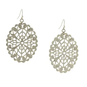 1928 Jewelry Intricate Oval Filigree Drop Earrings 1928 Jewelry