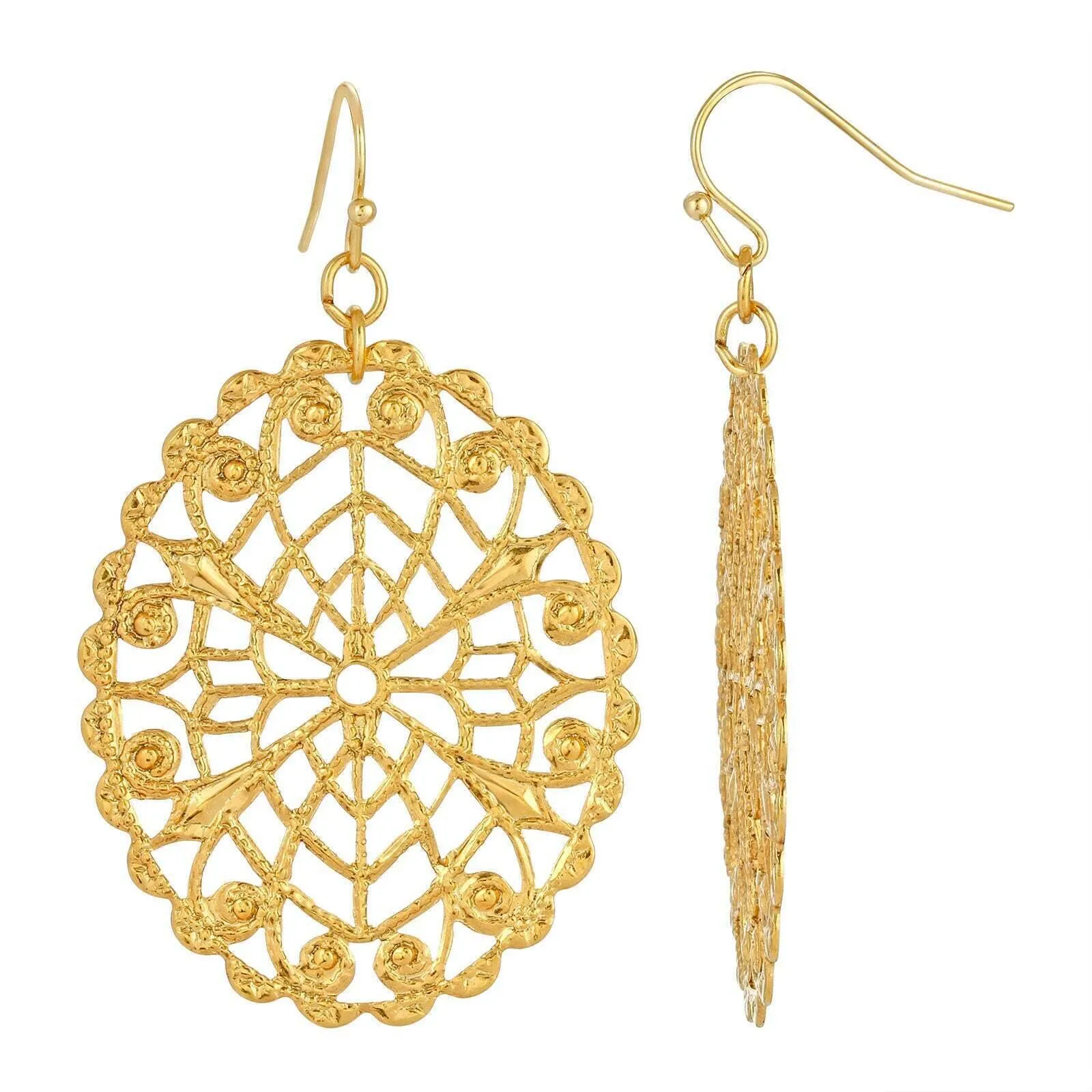 1928 Jewelry Intricate Oval Filigree Drop Earrings 1928 Jewelry