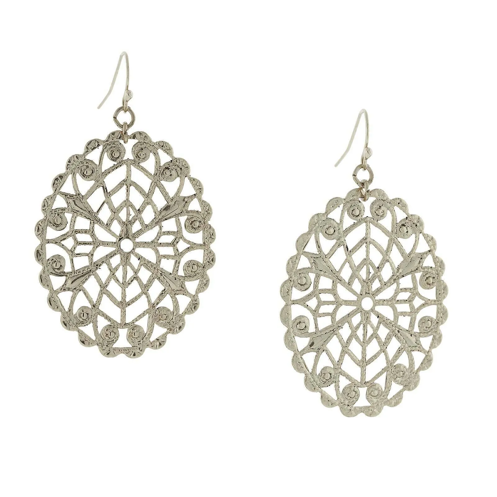 1928 Jewelry Intricate Oval Filigree Drop Earrings 1928 Jewelry