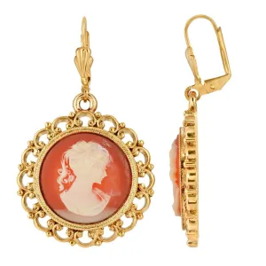 1928 Jewelry Intricate Round Cameo Drop Earrings 1928 Jewelry