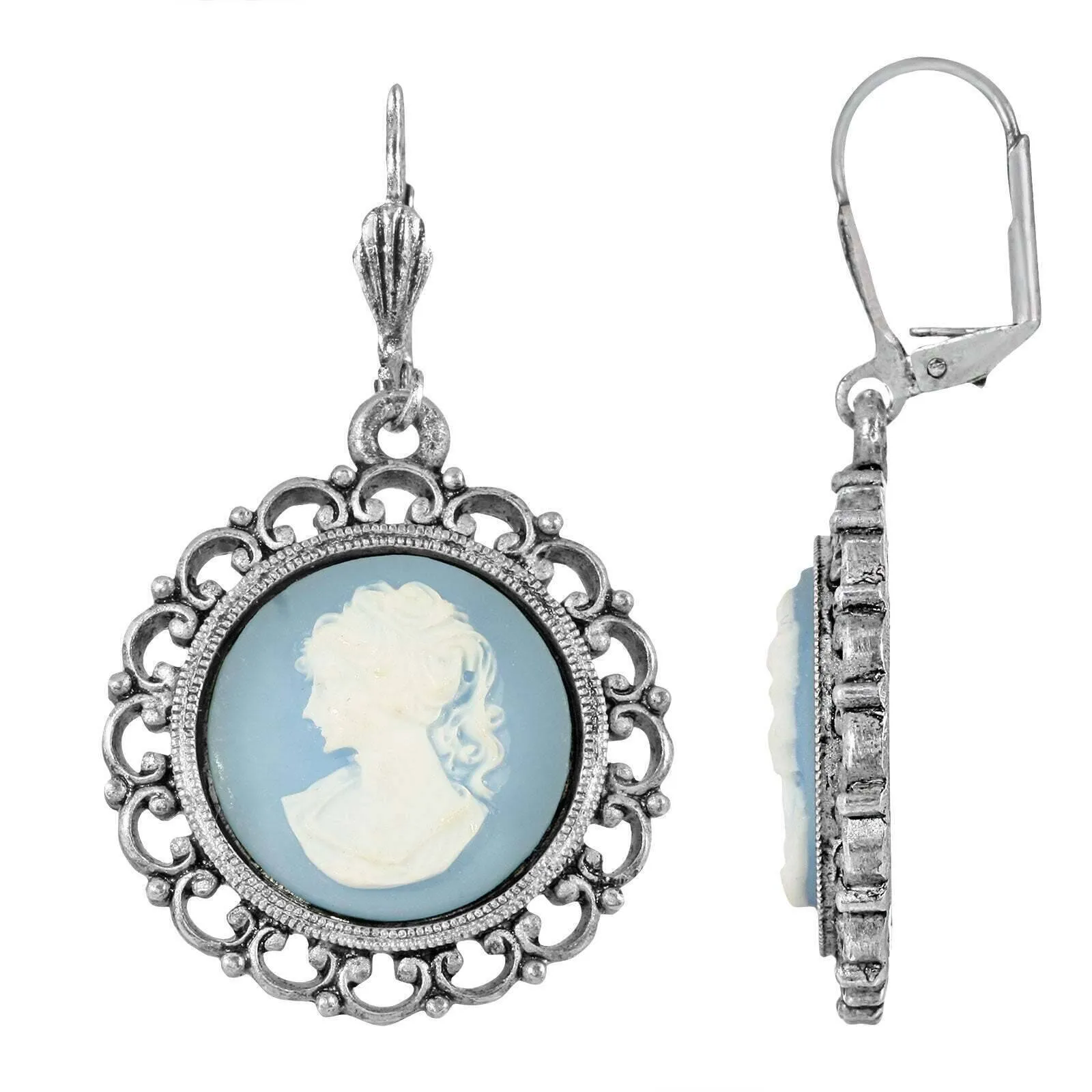 1928 Jewelry Intricate Round Cameo Drop Earrings 1928 Jewelry