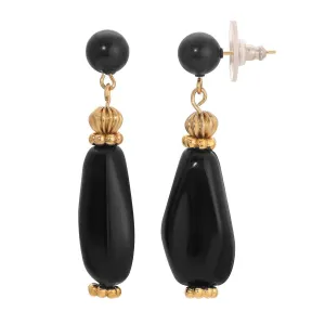 1928 Jewelry Irregular Black Beaded Round Post Drop Earrings 1928 Jewelry