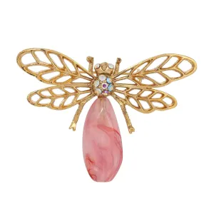 1928 Jewelry Irregular Milk Amethyst Bead & AB Crystal Dragonfly Pin 1928 Jewelry