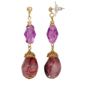 1928 Jewelry Irregular Milk Amethyst Beaded & Crystal Post Dangle Earrings 1928 Jewelry