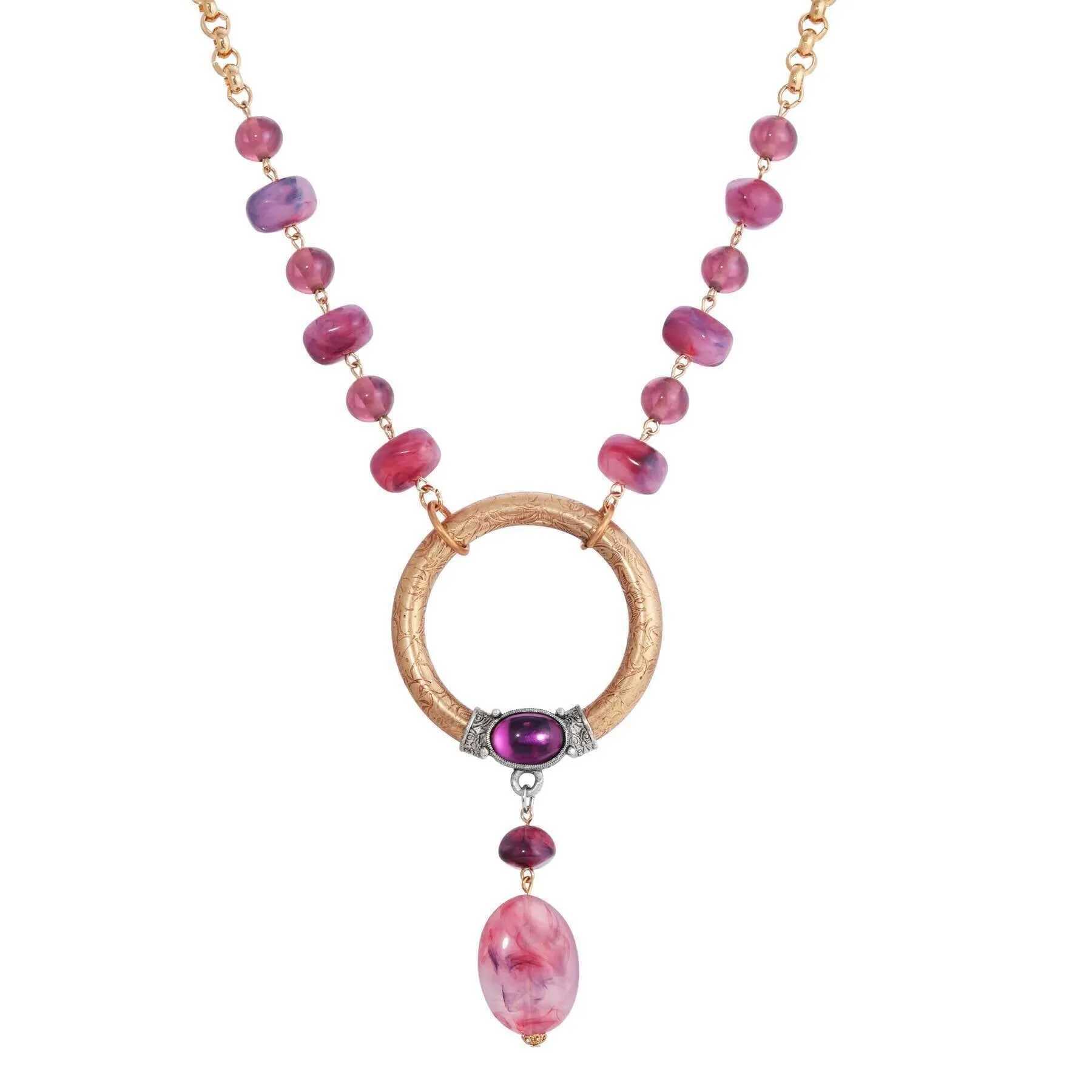 1928 Jewelry Irregular Milk Amethyst Beaded Hoop Drop Necklace 18"   3" Extension 1928 Jewelry
