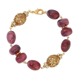 1928 Jewelry Irregular Milky Amethyst Bead & Gold Filigree Crystal Accent Bead Link Bracelet 1928 Jewelry