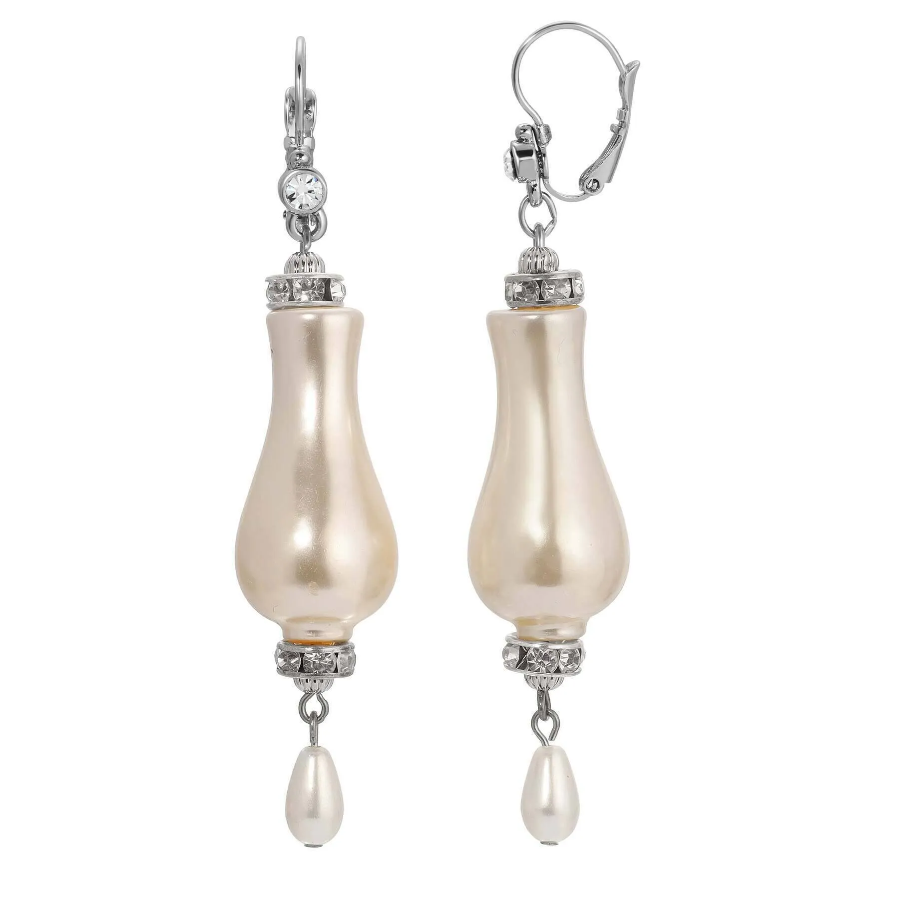 1928 Jewelry Irregular Shape Faux Pearl & Crystal Dangle Earrings 1928 Jewelry