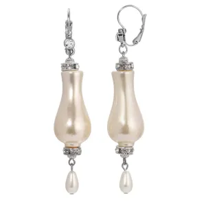 1928 Jewelry Irregular Shape Faux Pearl & Crystal Dangle Earrings 1928 Jewelry