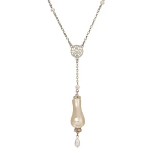 1928 Jewelry Irregular Shape Faux Pearl & Crystals Y Necklace 24" 1928 Jewelry