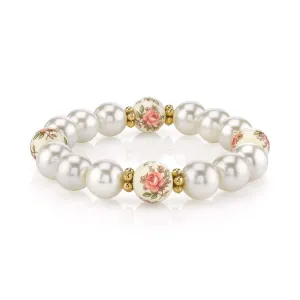 1928 Jewelry Ivory And Desert Pink Rose Faux Pearl Stretch Bracelet 1928 Jewelry