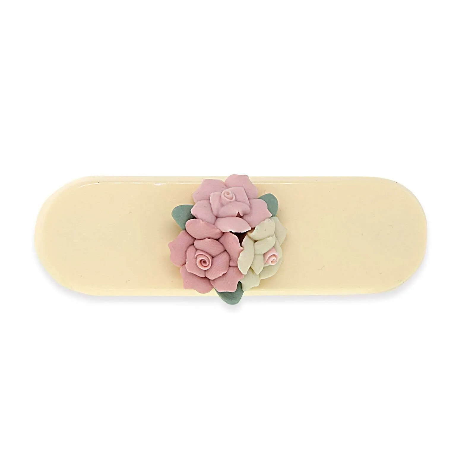 1928 Jewelry Ivory Color With Pink Porcelain Cluster Flowers Small Hair Barrette 1928 Jewelry