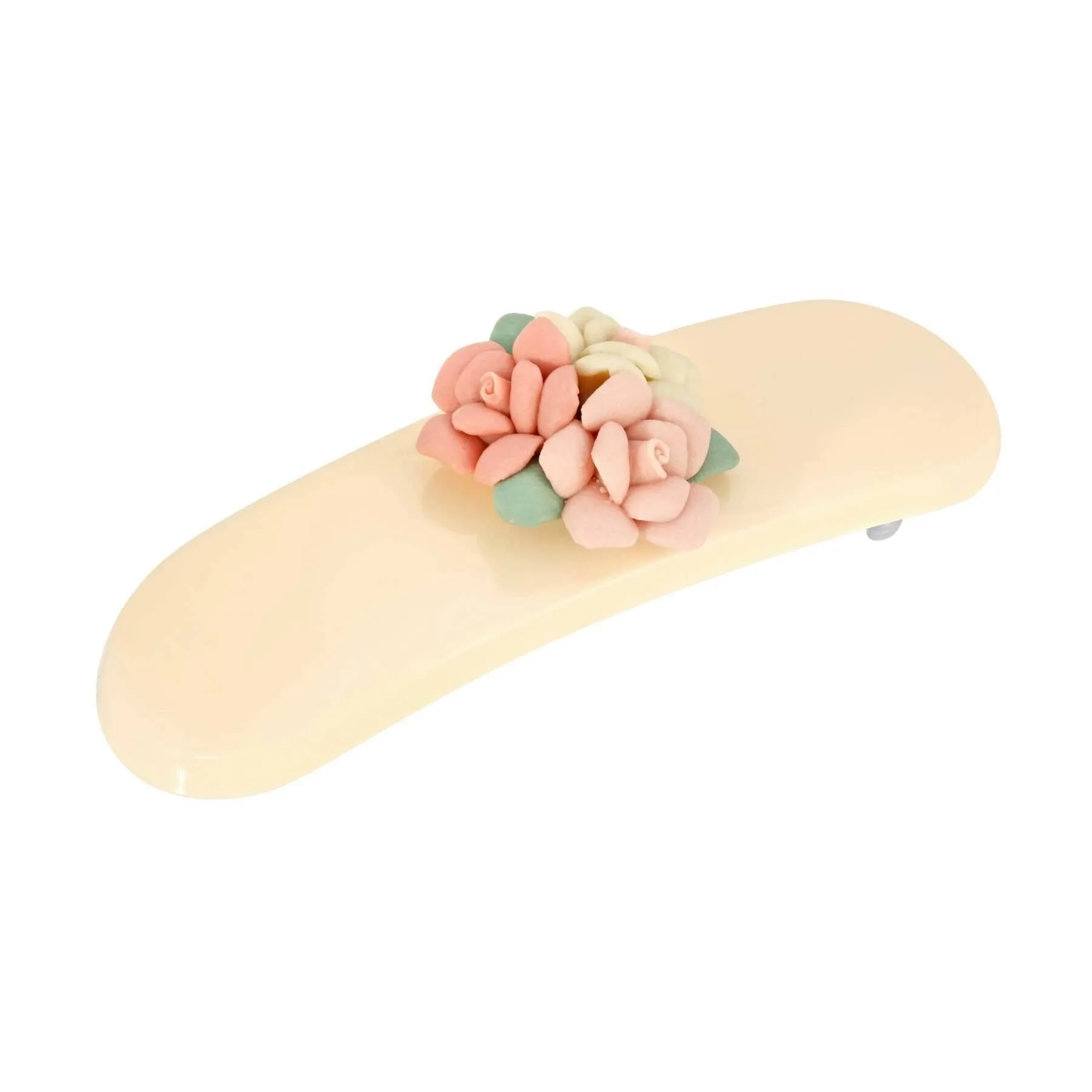 1928 Jewelry Ivory Color With Pink Porcelain Cluster Flowers Small Hair Barrette 1928 Jewelry