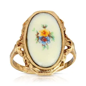 1928 Jewelry Ivory Enamel Blue & Yellow Flower Ring 1928 Jewelry