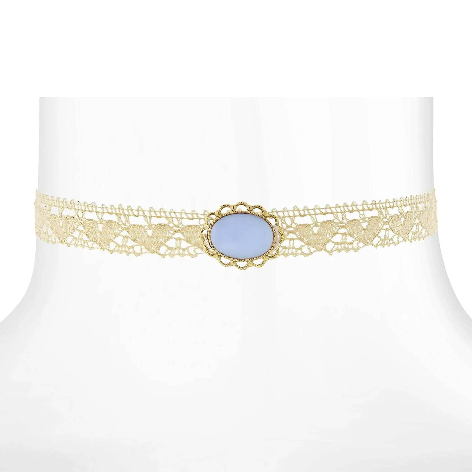 1928 Jewelry Ivory Heart Lace Choker With Moonstone Necklace 12"   5" Extender 1928 Jewelry
