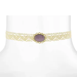 1928 Jewelry Ivory Heart Lace Choker With Moonstone Necklace 12"   5" Extender 1928 Jewelry