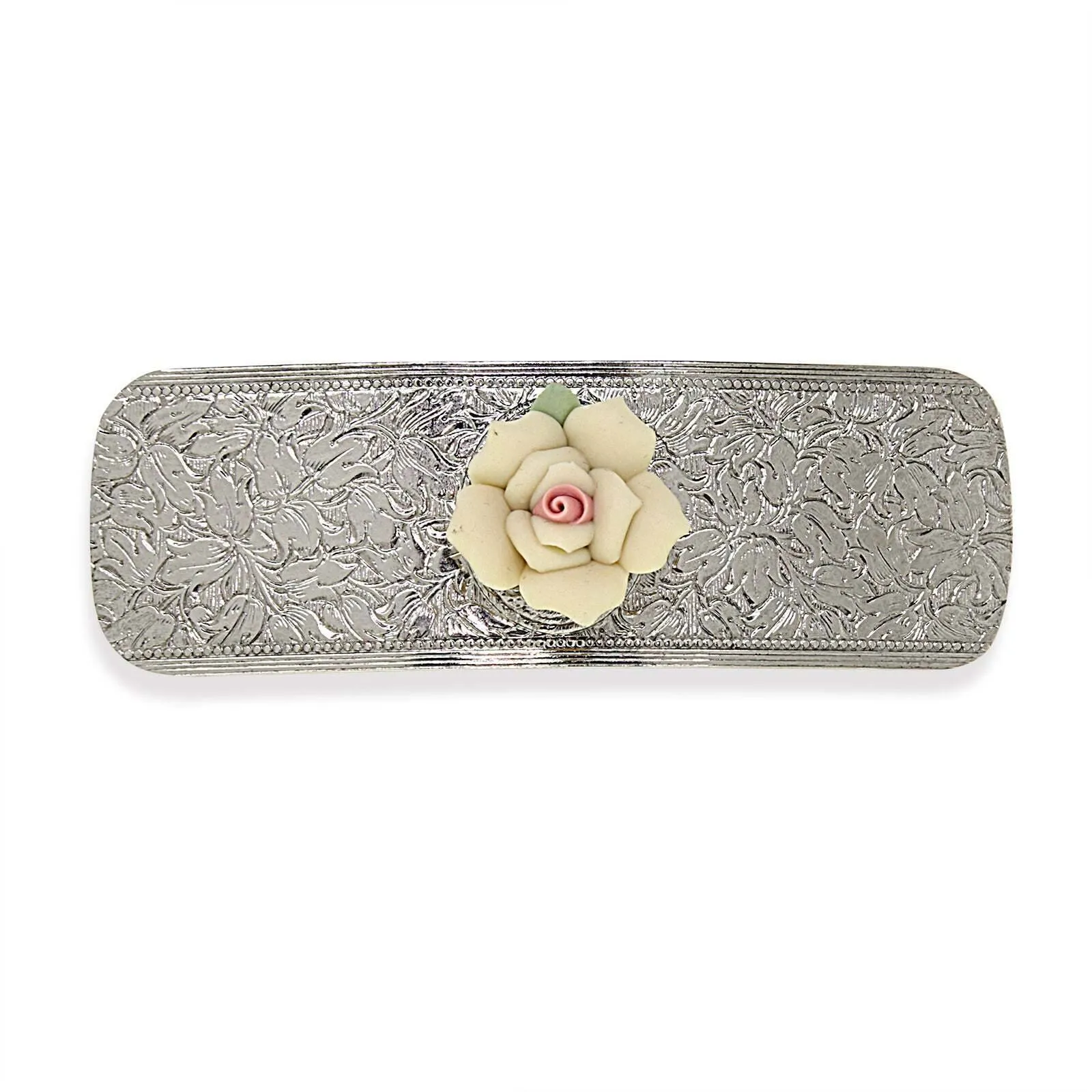 1928 Jewelry Ivory Porcelain Flower Hair Barrette 1928 Jewelry