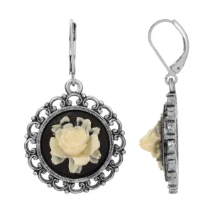 1928 Jewelry Ivory White Flower Cameo Drop Earrings 1928 Jewelry