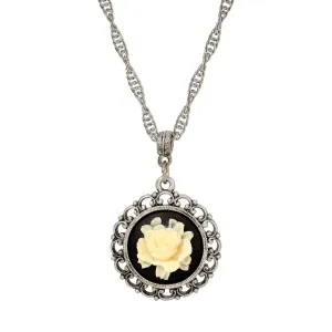 1928 Jewelry Ivory White Flower Cameo Pendant Necklace 18" 1928 Jewelry