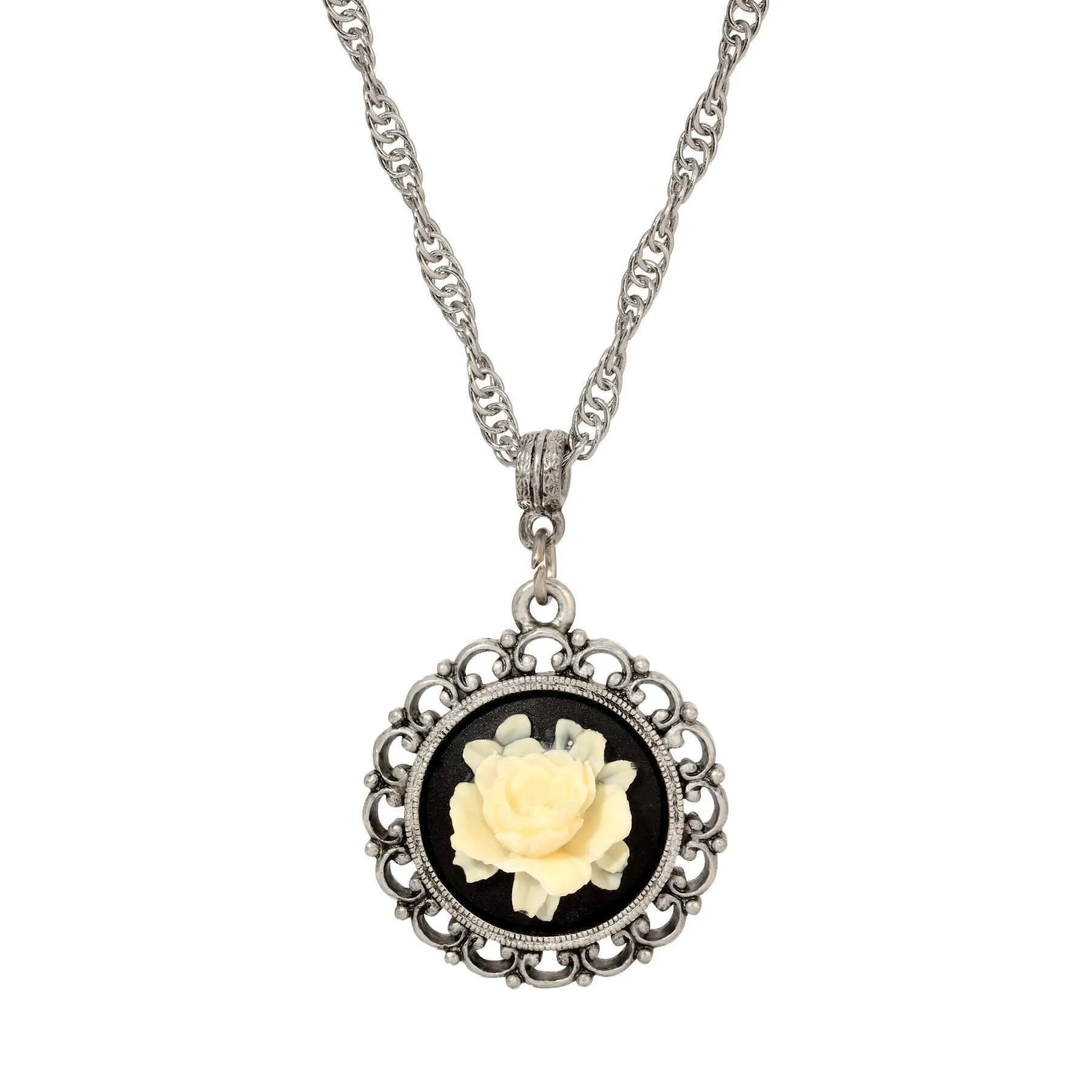 1928 Jewelry Ivory White Flower Cameo Pendant Necklace 18" 1928 Jewelry