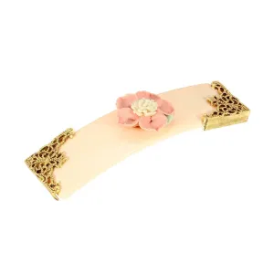 1928 Jewelry Ivory With Pink & White Porcelain Flower Hair Barrette 1928 Jewelry