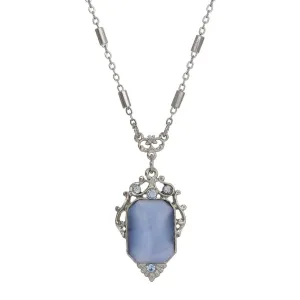 1928 Jewelry Jazzy Filigree Blue Octagon Moonstone & Crystal Pendant Necklace 16"   3" Extension 1928 Jewelry