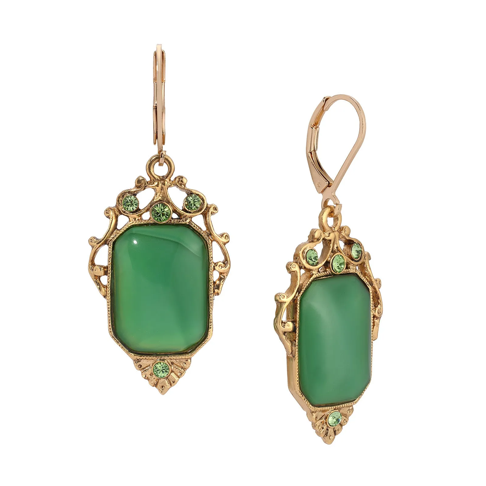 1928 Jewelry Jazzy Filigree Octagon Moonstone & Crystal Drop Earrings 1928 Jewelry