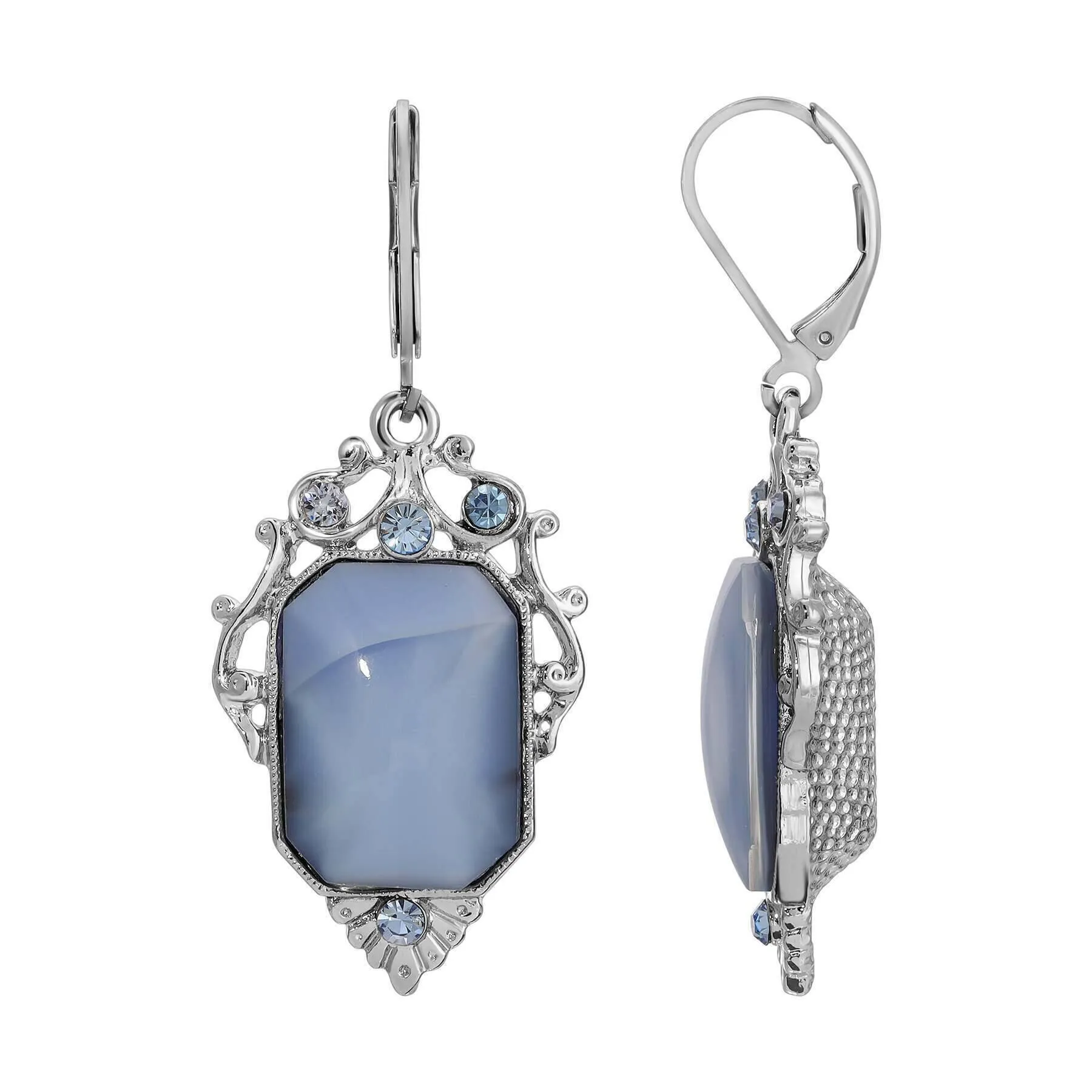 1928 Jewelry Jazzy Filigree Octagon Moonstone & Crystal Drop Earrings 1928 Jewelry