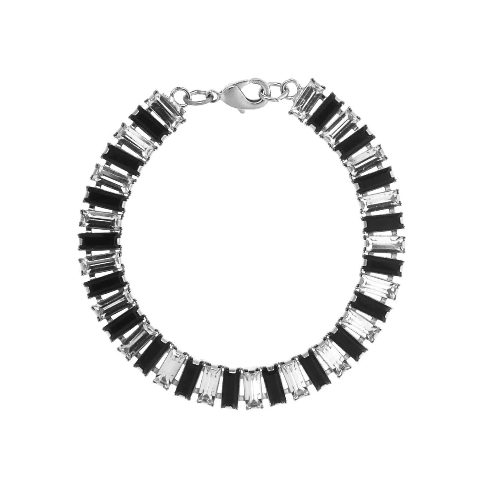 1928 Jewelry Jet Black And Crystal Clear Austrian Baguette Chain Link Bracelet 1928 Jewelry