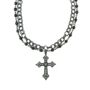 1928 Jewelry Jet Black Diamond Crystal Cross Chain Necklace 16"   3" Extender 1928 Jewelry