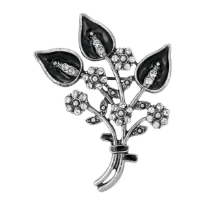 1928 Jewelry Jet Black Enamel & Crystal Flower Pin 1928 Jewelry