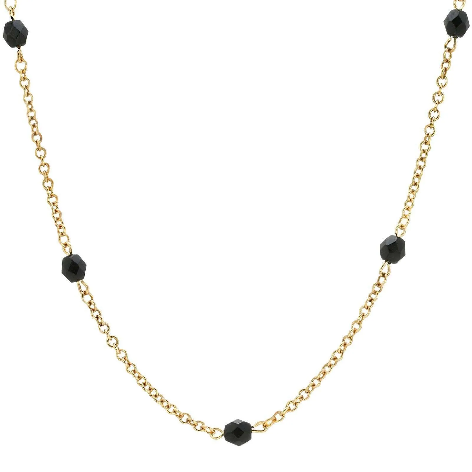 1928 Jewelry Jet Black Faceted Glass Beaded Necklace 32 1928 Jewelry