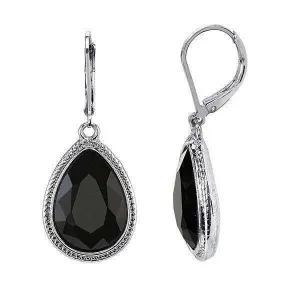 1928 Jewelry Jet Black Faceted Teardrop Stone Drop Earrings 1928 Jewelry