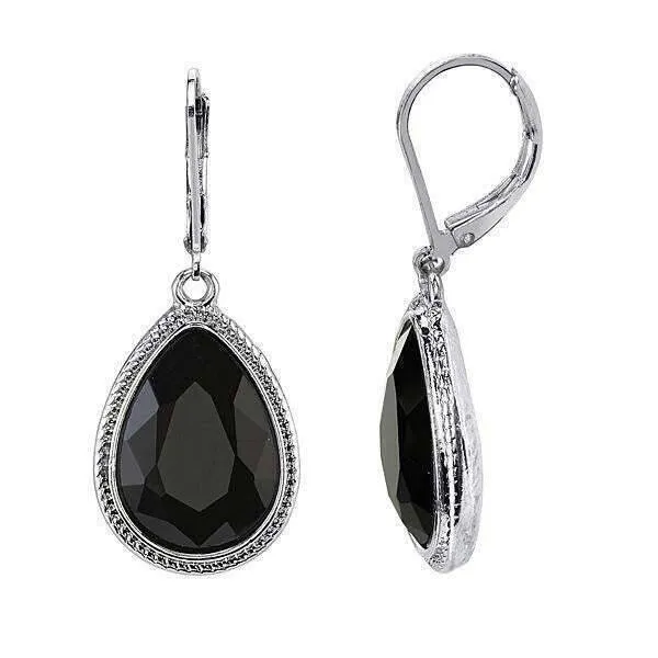 1928 Jewelry Jet Black Faceted Teardrop Stone Drop Earrings 1928 Jewelry