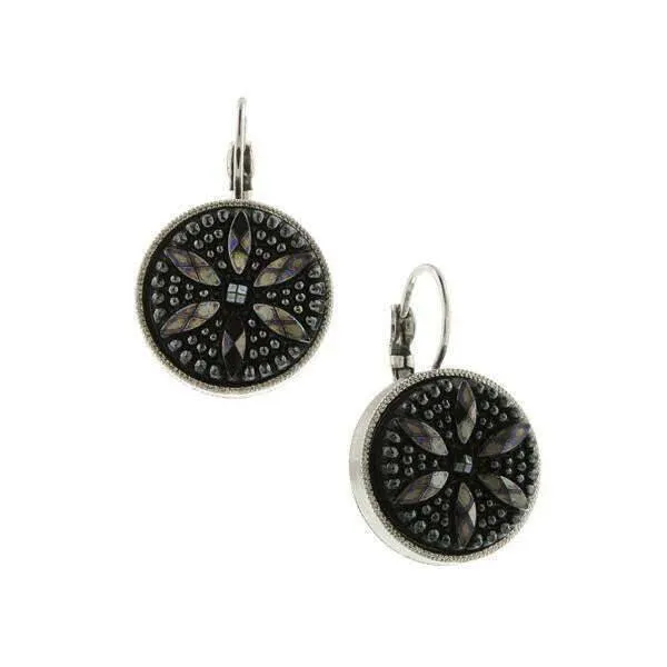 1928 Jewelry Jet Black Flower Stone Round Drop Earrings 1928 Jewelry