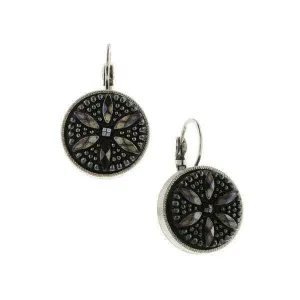 1928 Jewelry Jet Black Flower Stone Round Drop Earrings 1928 Jewelry