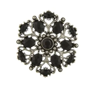 1928 Jewelry Jet Black Stone Ornate Brooch Pin 1928 Jewelry