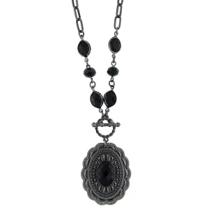 1928 Jewelry Jet Black Stone Pendant & Chain Necklace 18"   3" Extender 1928 Jewelry