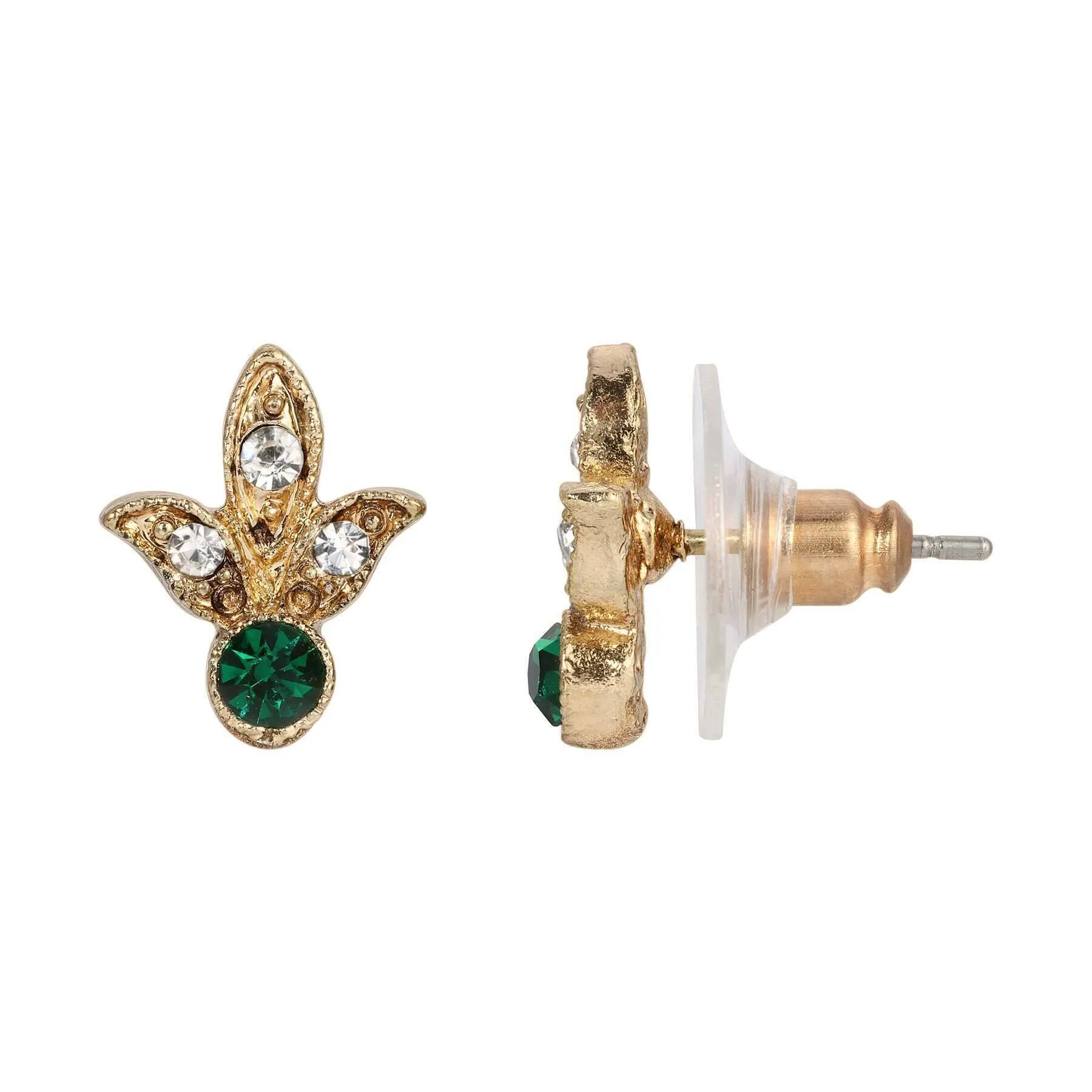1928 Jewelry La Belle Epoque Clear Crystal And Emerald Green Stud Earrings 1928 Jewelry