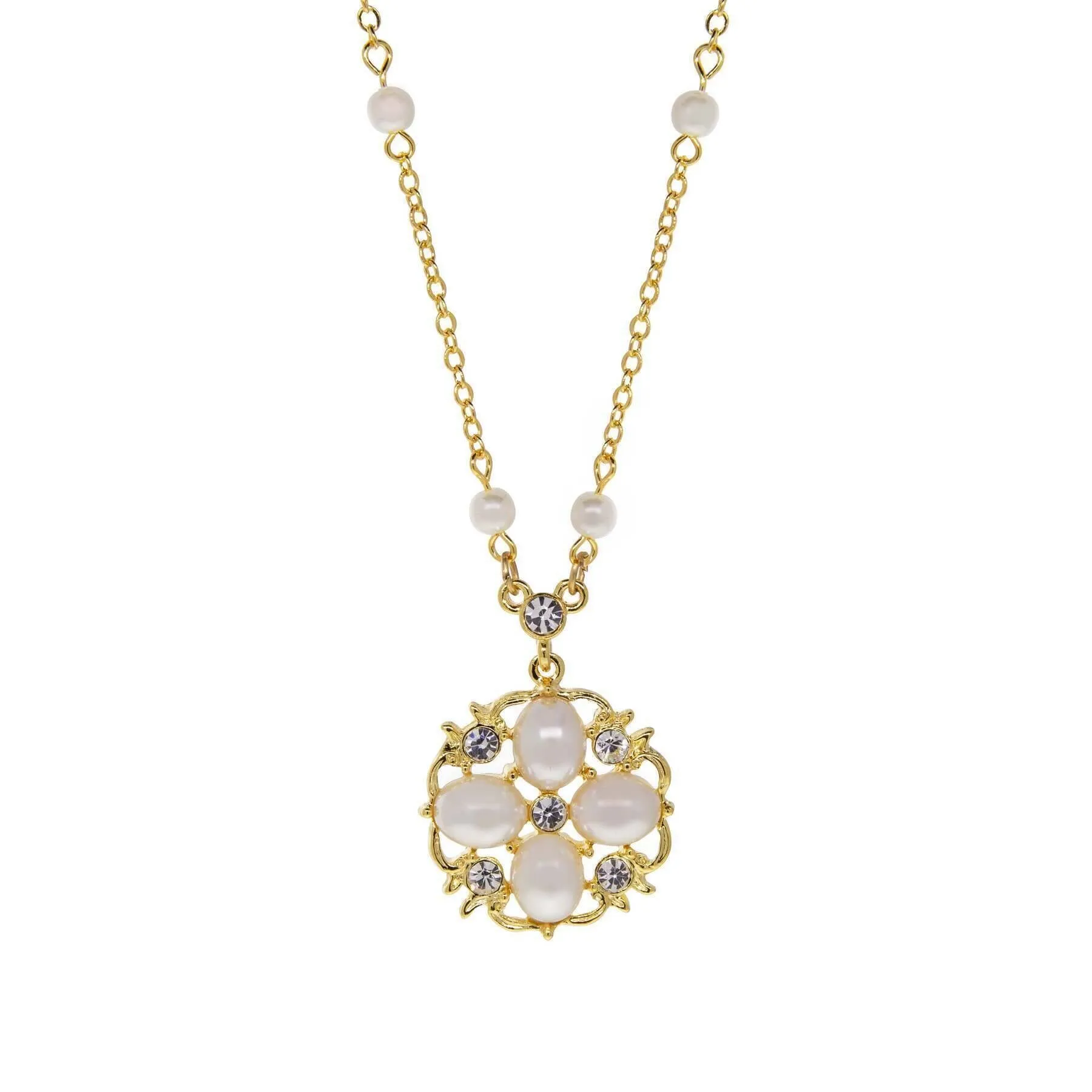 1928 Jewelry La Belle Faux Pearl & Crystal Pendant Necklace 16"   3" Extension 1928 Jewelry