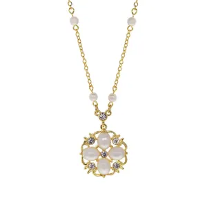 1928 Jewelry La Belle Faux Pearl & Crystal Pendant Necklace 16"   3" Extension 1928 Jewelry